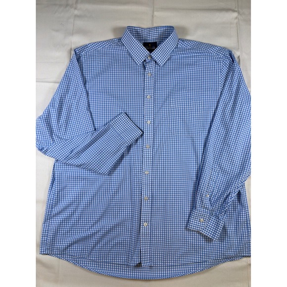 Stafford Other - Stafford Mens Blue Gingham Travel Performance Super Shirt 18 36-37 Regular Fit